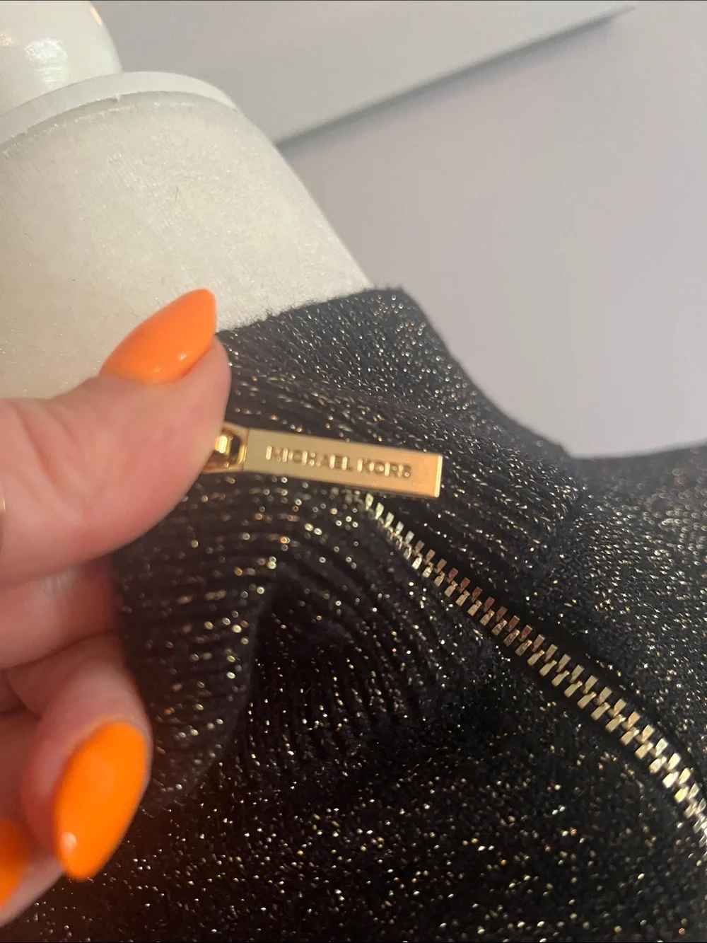 Michael Kors Black Metallic V-Neck Choker Pullover